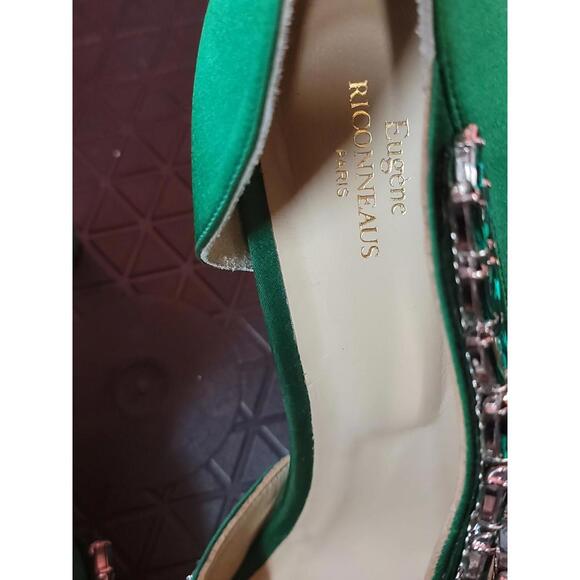 EUGENE RICONNEAUS GREEN SATIN/LEATHER STUDDED LEAF heels shoes ART Size 38 $1260 - Picture 4 of 14